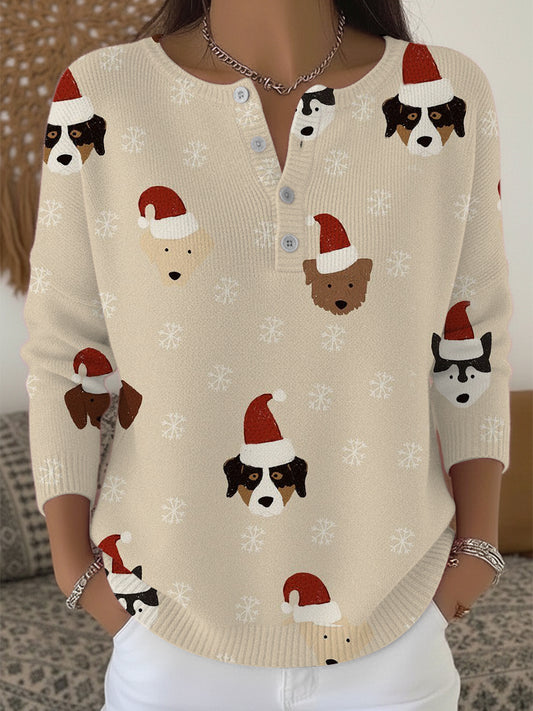 Dámské slavnostní santa klobouk pes tisk henley svetr