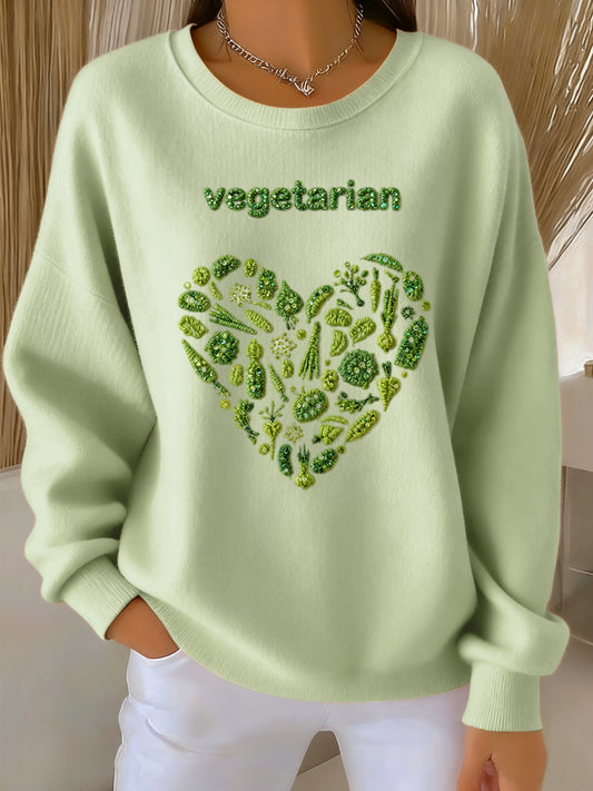 Ženské vintage vegánské zeleniny neformální pulóver