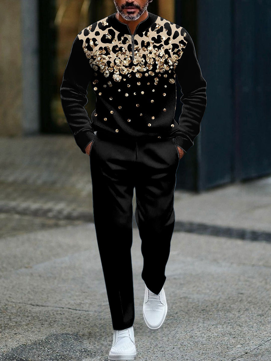 Mens minimalistický vintage leopard print business casual polo set