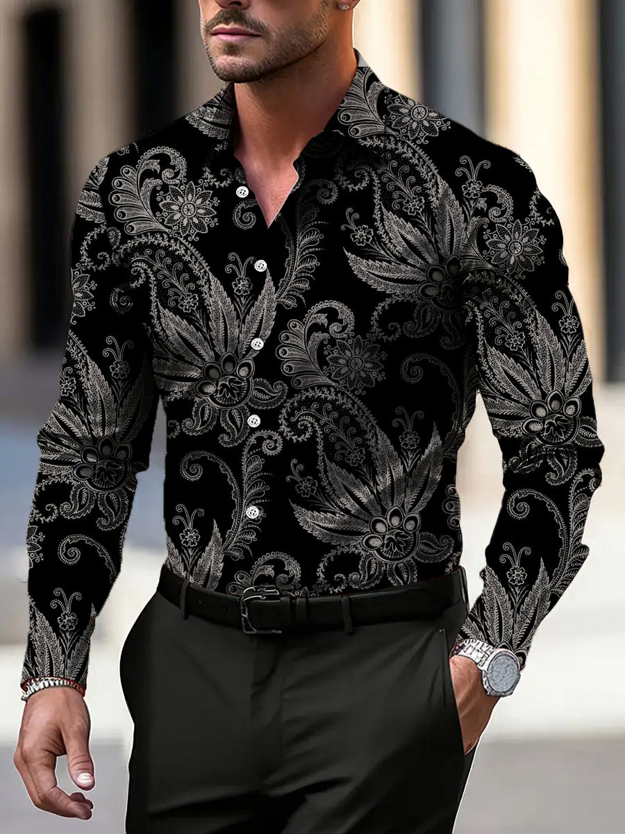 Pánské složité černé paisley tisk trička s dlouhým rukávem