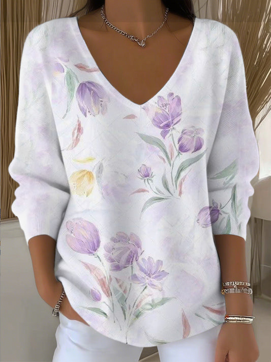 Dámské sny fialové květinové tisk vkrk svetr