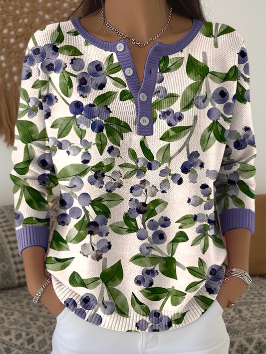 Ženy vintage abstraktní ovocné umění vneck top