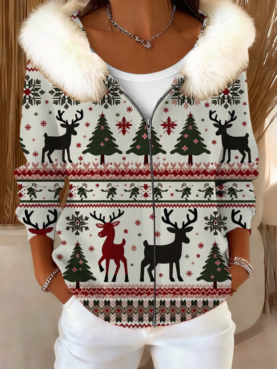 Ženské chirstmas slavnostní soby & strom kožešiny obojek kabát