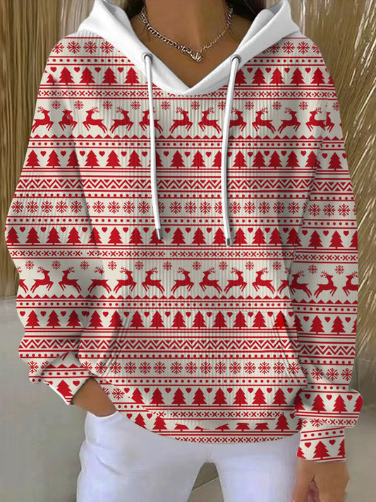 Dámské klasické červené soby vánoční mikina