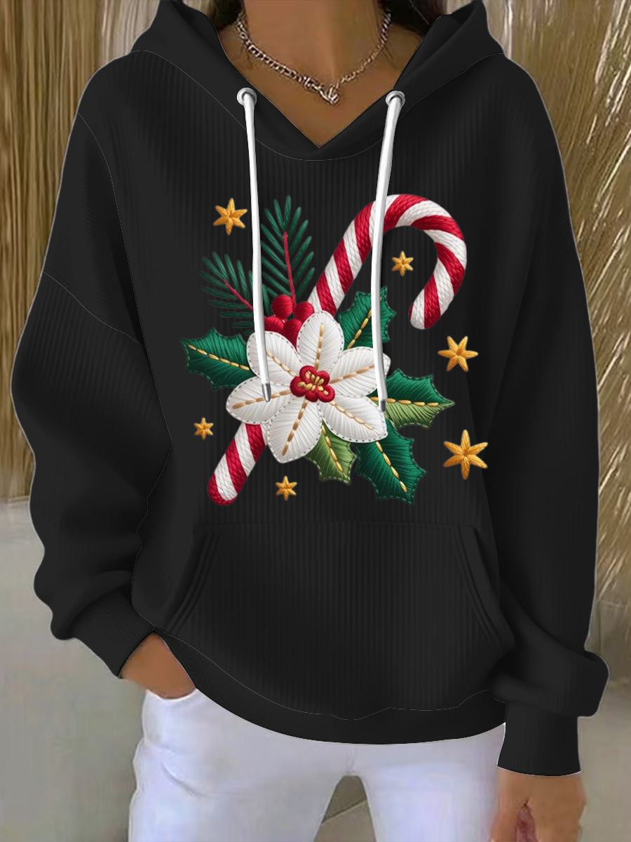 Dámské stylové černé vánoční cukroví třtinová tisk mikina