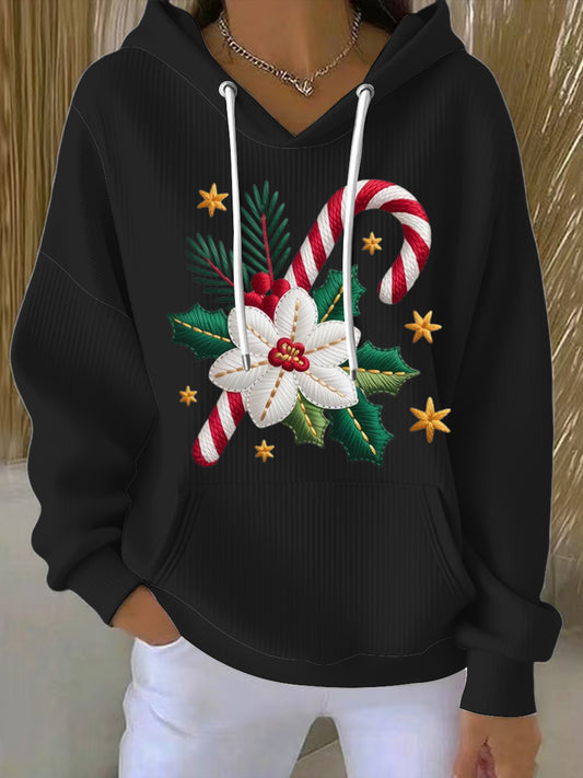 Dámské stylové černé vánoční cukroví třtinová tisk mikina