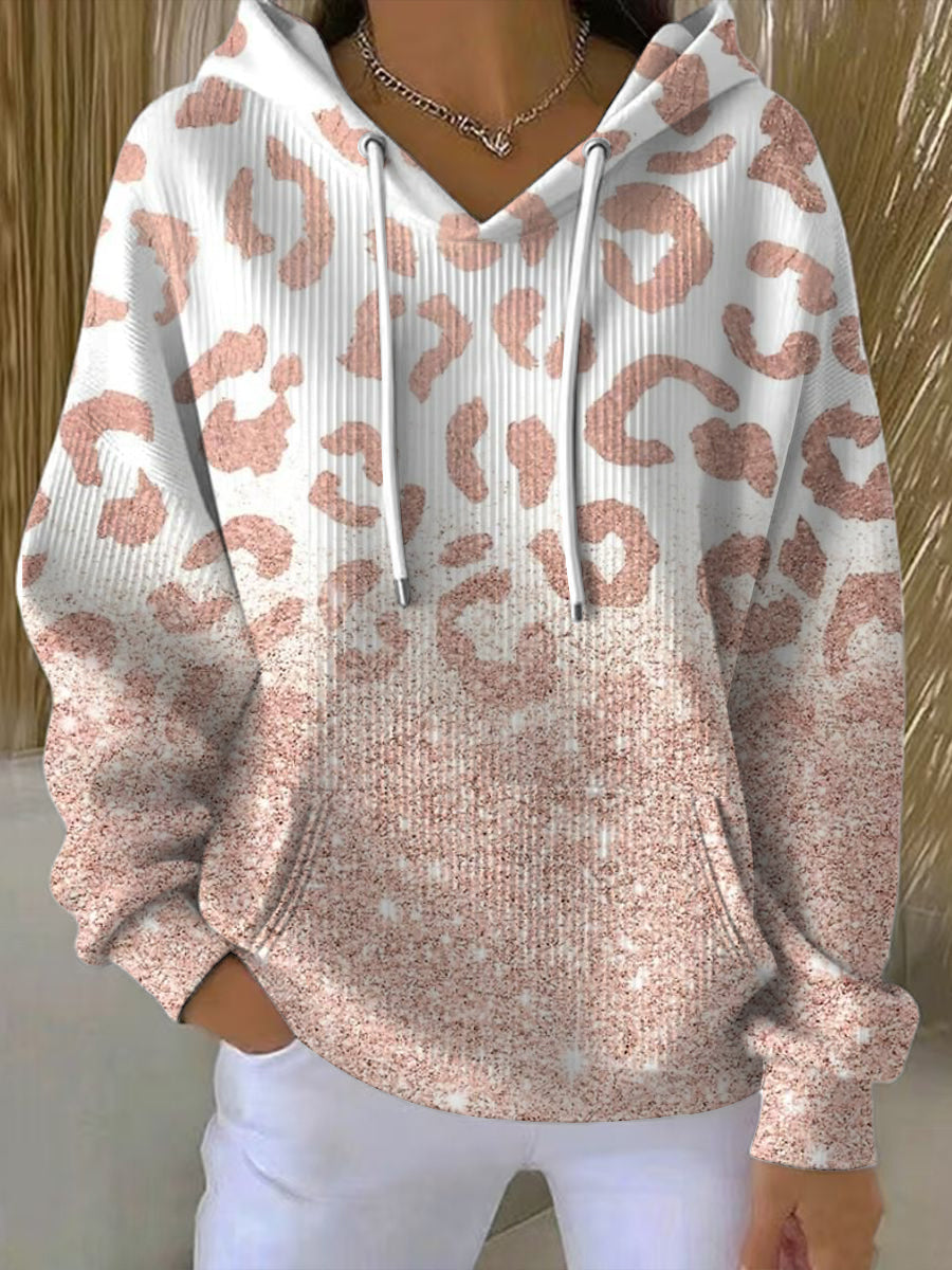 Dámské stylové růžové leopard tisk mikina