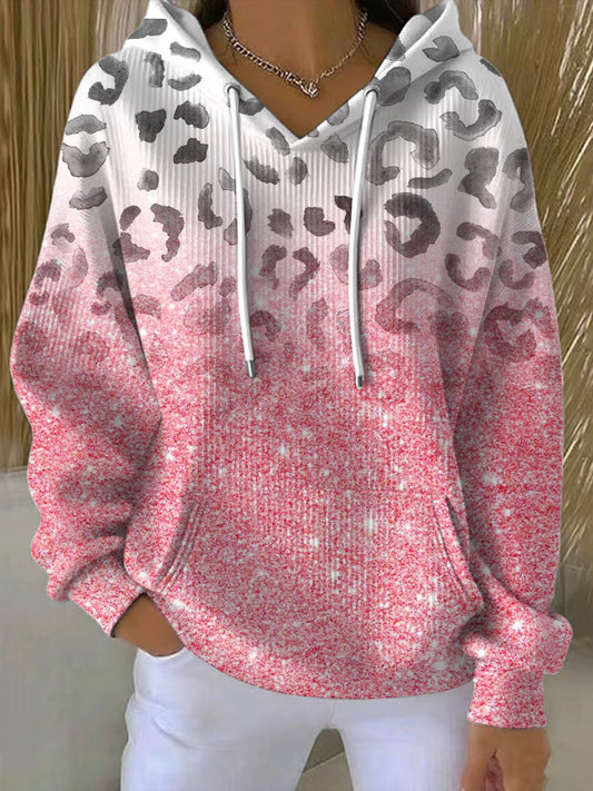 Dámské okouzlující růžový leopard gradient tisk mikina