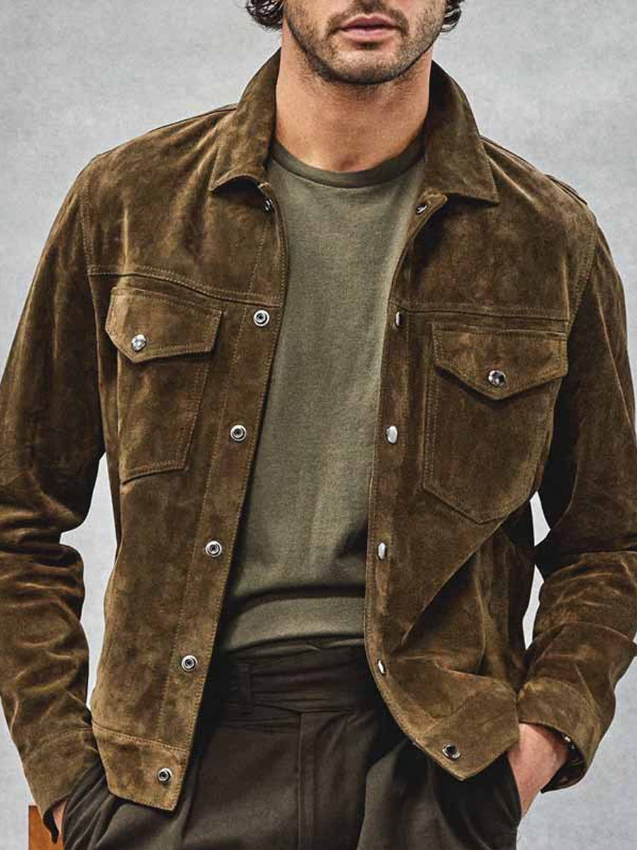 Pánské vintage suede pracovní oblečení kapesní bunda