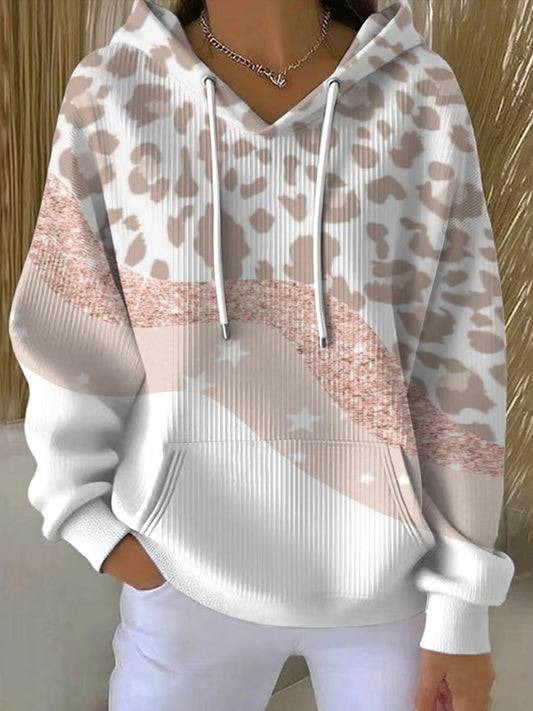 Dámské módní béžové leopard tisk mikina