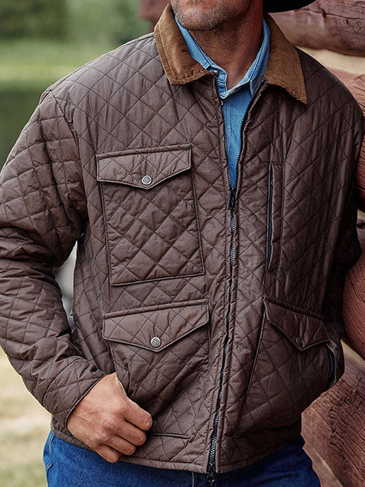 Pánské vintage minimalistický diamantvzor quilted bunda