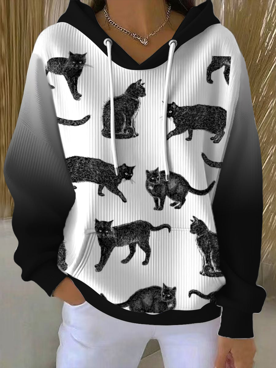 Dámské roztomilé černá kočka tisk mikina