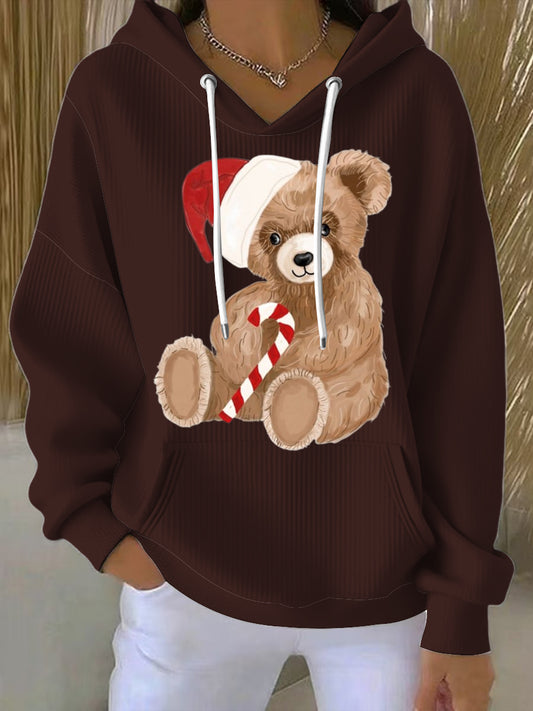 Dámské rozkošné hnědé vánoční medvědí tisk mikina