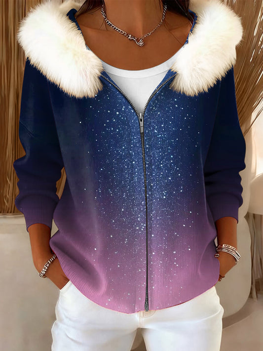 Ženské vintage gradient barva umělecké kožešinytrim kapucinový kabát