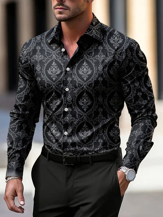 Pánské retro geometrický vzor business casual košile