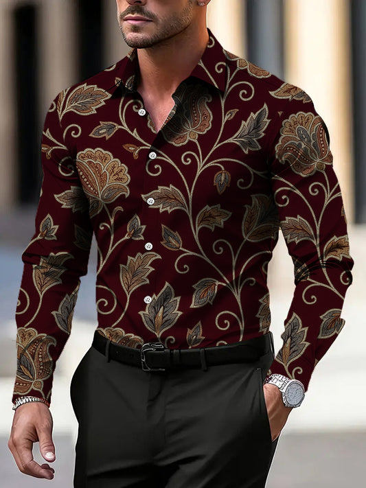 Pánské elegantní burgundské květinové šaty tričko