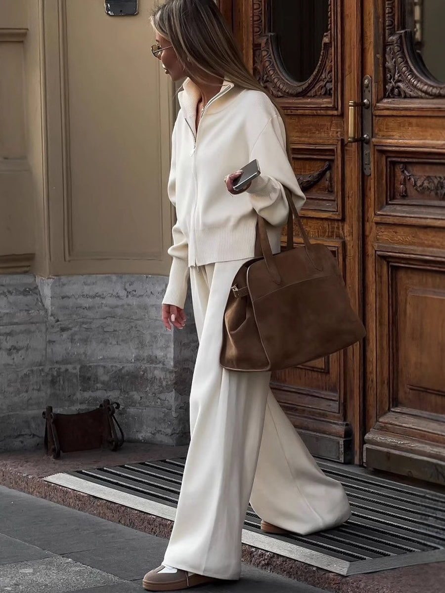 Dámské vintage slimfit orpped hooded pletené dvoudílné sady