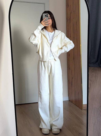 Dámské vintage slimfit orpped hooded pletené dvoudílné sady