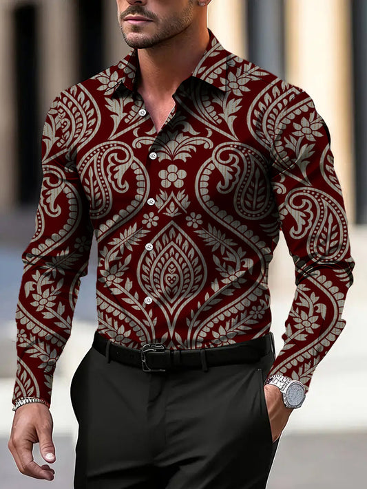 Pánské trhavé burgundy paisley print šaty košile