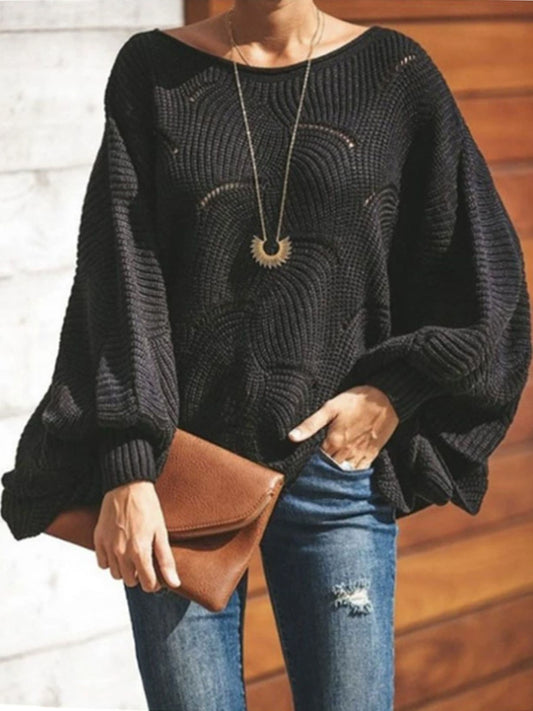 Dámské elegantní černé člun krk pletený svetr