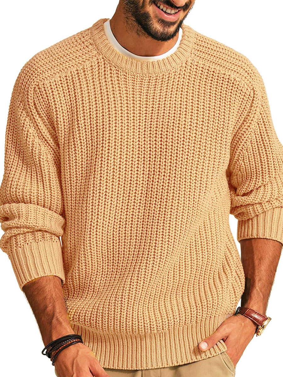 Pánské minimalistický vintage dlouhý rukáv posádky krku pletený svetr