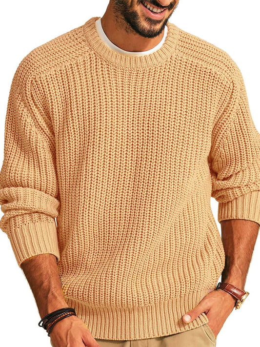 Pánské minimalistický vintage dlouhý rukáv posádky krku pletený svetr