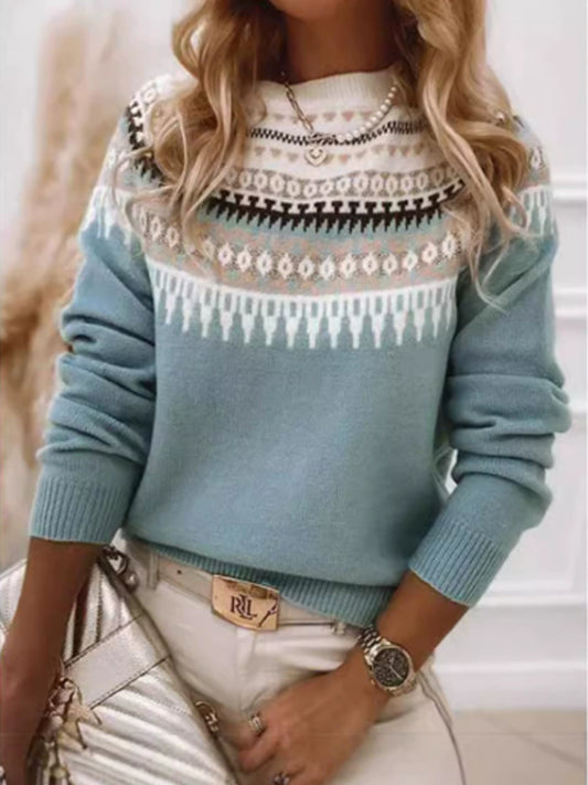 Dámské elegantní blue fair isle print svetr