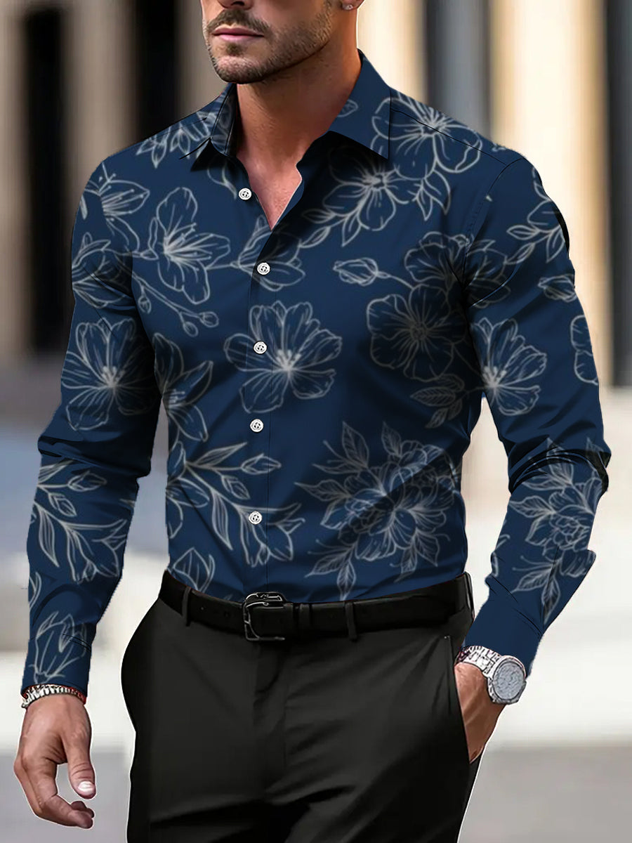 Pánské inteligentní námořnictvo květinové tisk šaty košile