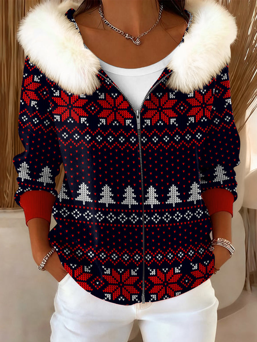 Ženy vintage sněhová vločka umění umělé kožešiny límec s kapucinou kabát