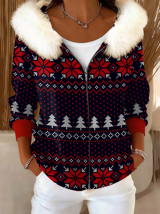 Ženy vintage sněhová vločka umění umělé kožešiny límec s kapucinou kabát