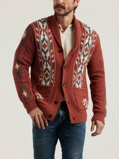 Pánské vintage golier jacquard pletené vestagan tlustý svetr