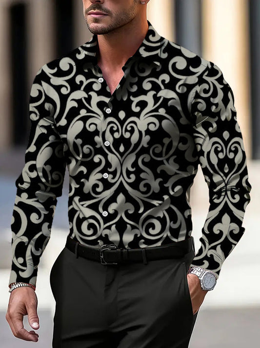 Pánské elegantní černé damask tisk šaty košile