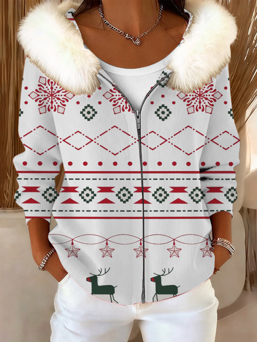 Dámské barevné soby a sněhová vločka kožešinový kabát