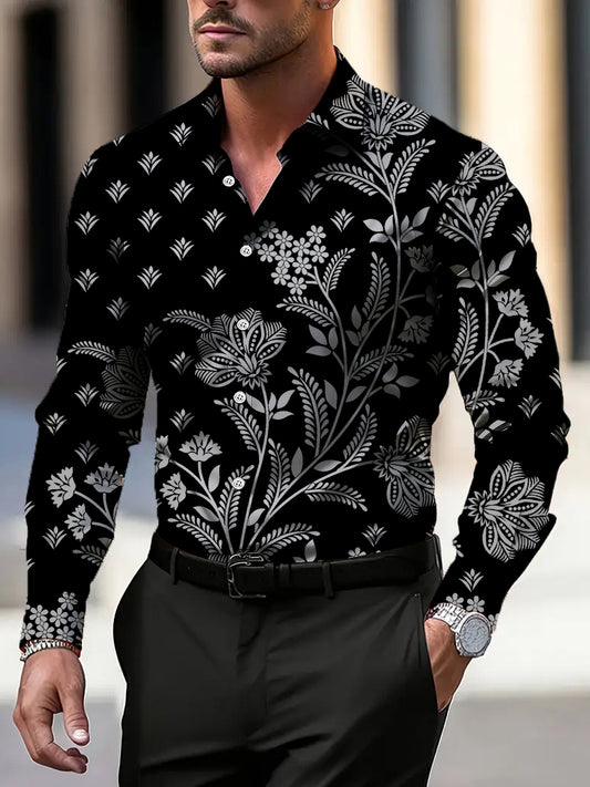 Pánské stylové černé květinové šaty tričko