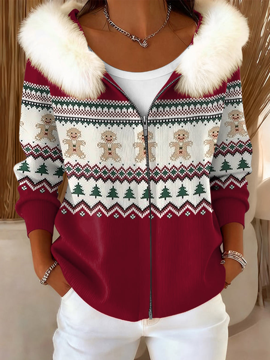 Dámské vánoční perníkové umění umělé kožešinové goby kabát s kapucinou