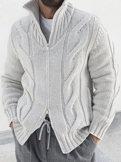 Pánské minimalistický vintage kabelové pletené zips s dlouhými rukávy