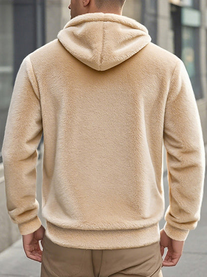 Pánské vintage zahuštěné doublefleece zips s kapucinou bunda