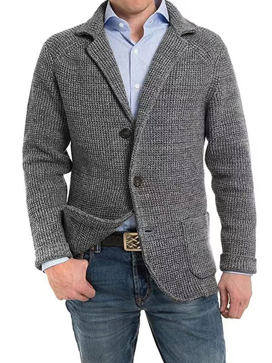 Pánské vintage oblek golier dlouhý rukáv vrecek pletené bundy