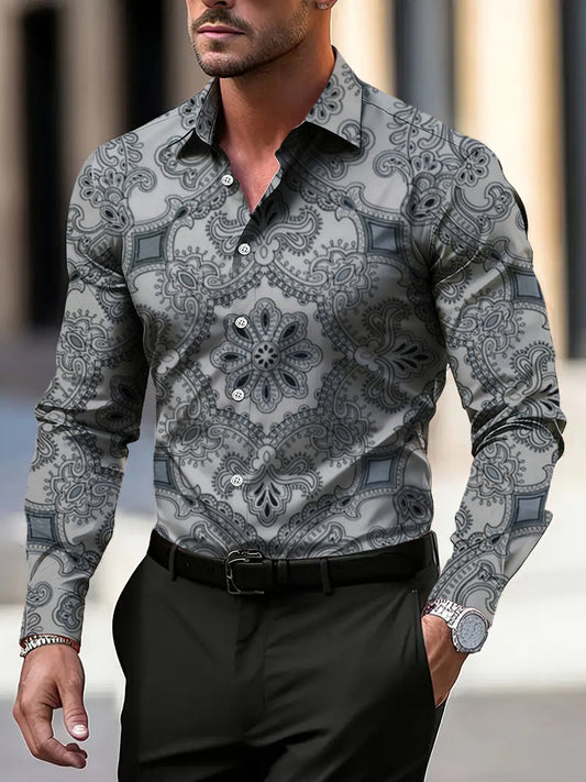 Pánské klasické šedé paisley tištěné šaty košile
