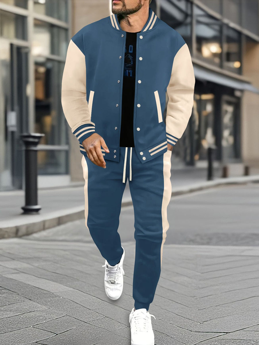 Pánské vintage baseballové bundy a barevné zablokované denní kalhoty sada