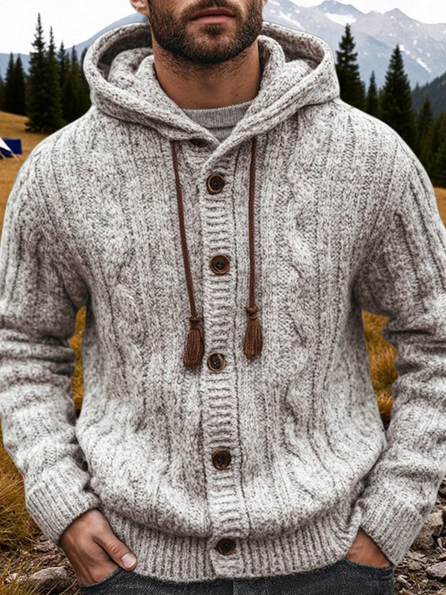 Pánské vintage kabelypletené vestavěné bundy s kapucinou