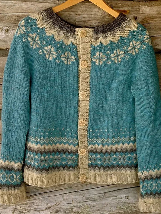 Dámské vintage etnické žakváry s kulatým krkem pletené vesty