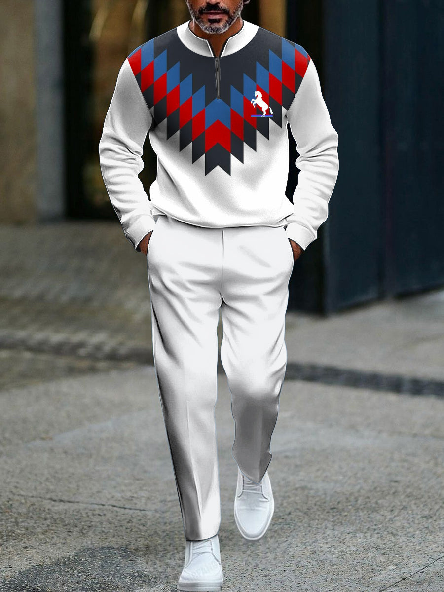 Pánský minimalistický vintageinspirovaný barevný geometrický obchodní oblek