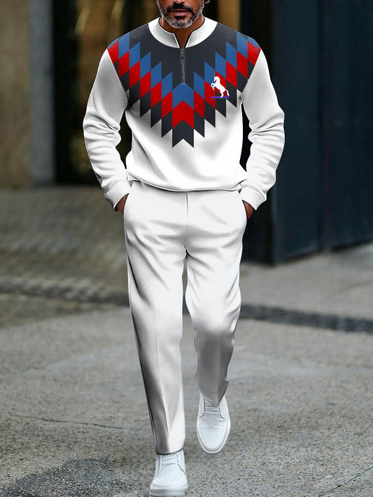 Pánský minimalistický vintageinspirovaný barevný geometrický obchodní oblek