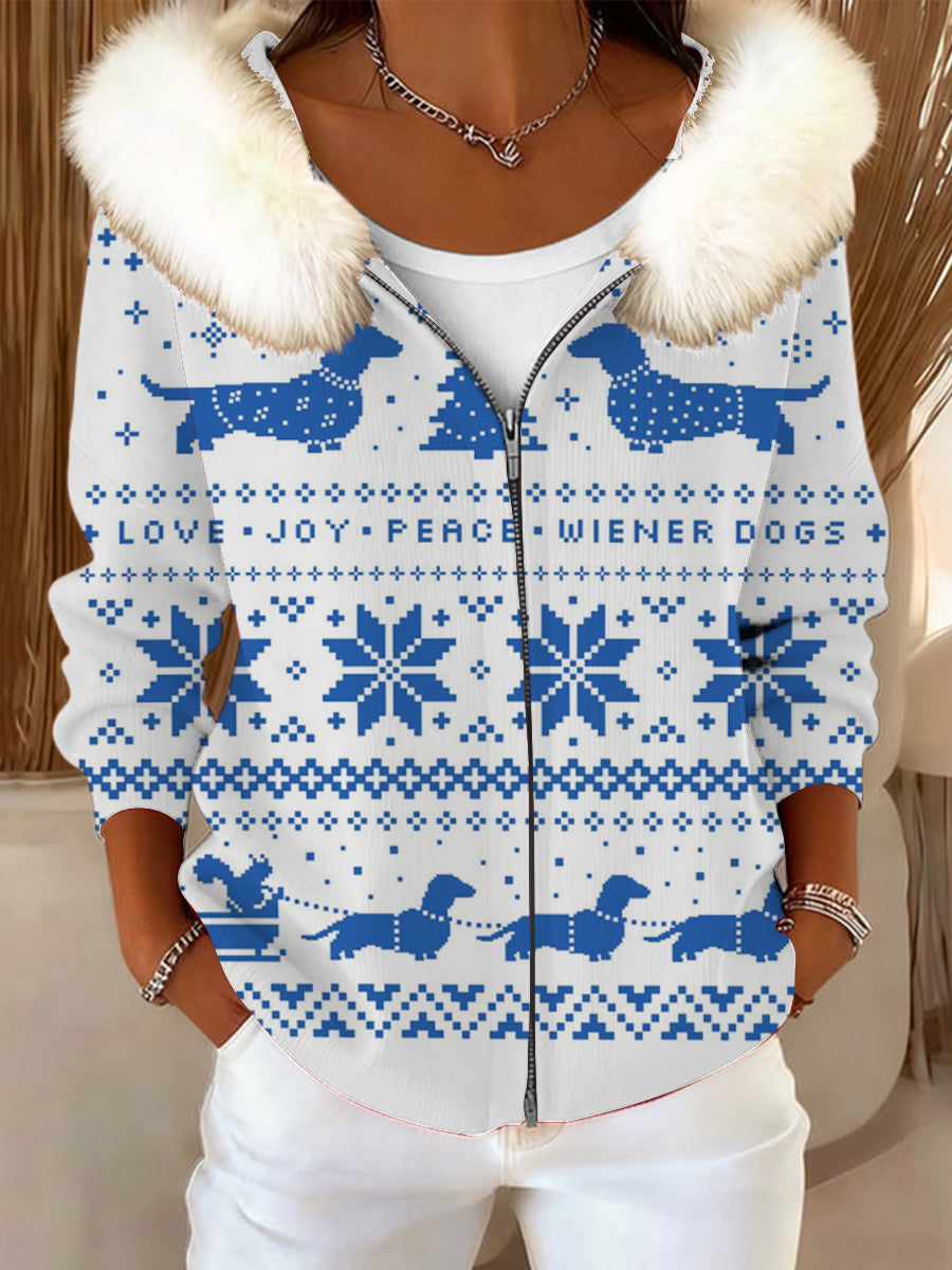 Ženy unikátní wiener pes tisk kožešinový obojek bunda