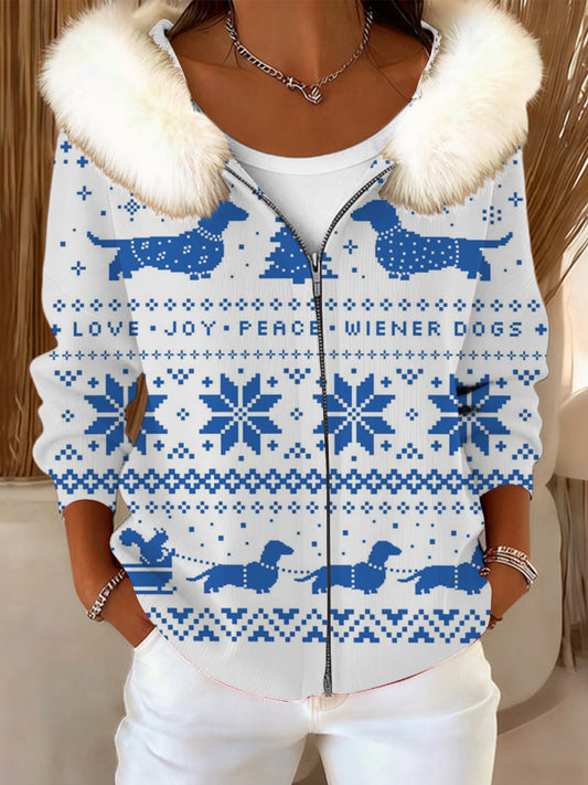 Ženy unikátní wiener pes tisk kožešinový obojek bunda