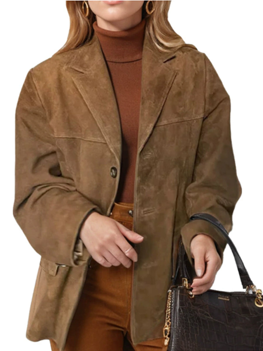 Dámské sofistikované hnědé suede blazer