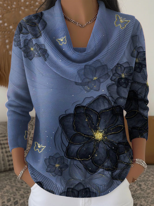 Ženské vintage lesklé květinové umění vyškrábané golier blúzka
