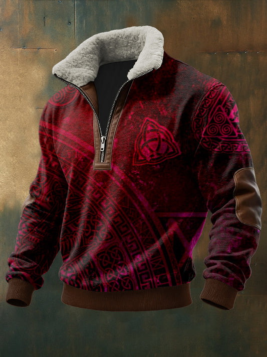 Pánské viking vytištěné dlouhé rukávy stand up golier jehňata zips top