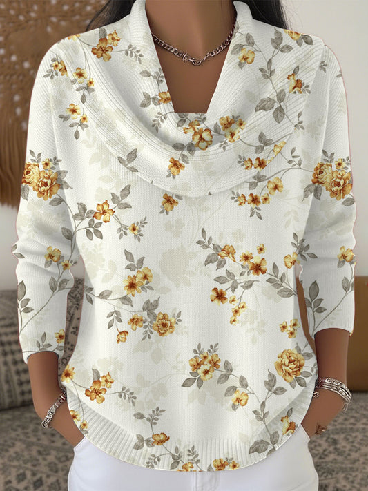 Dámské veselé žluté květinové tisk krabice krku svetr